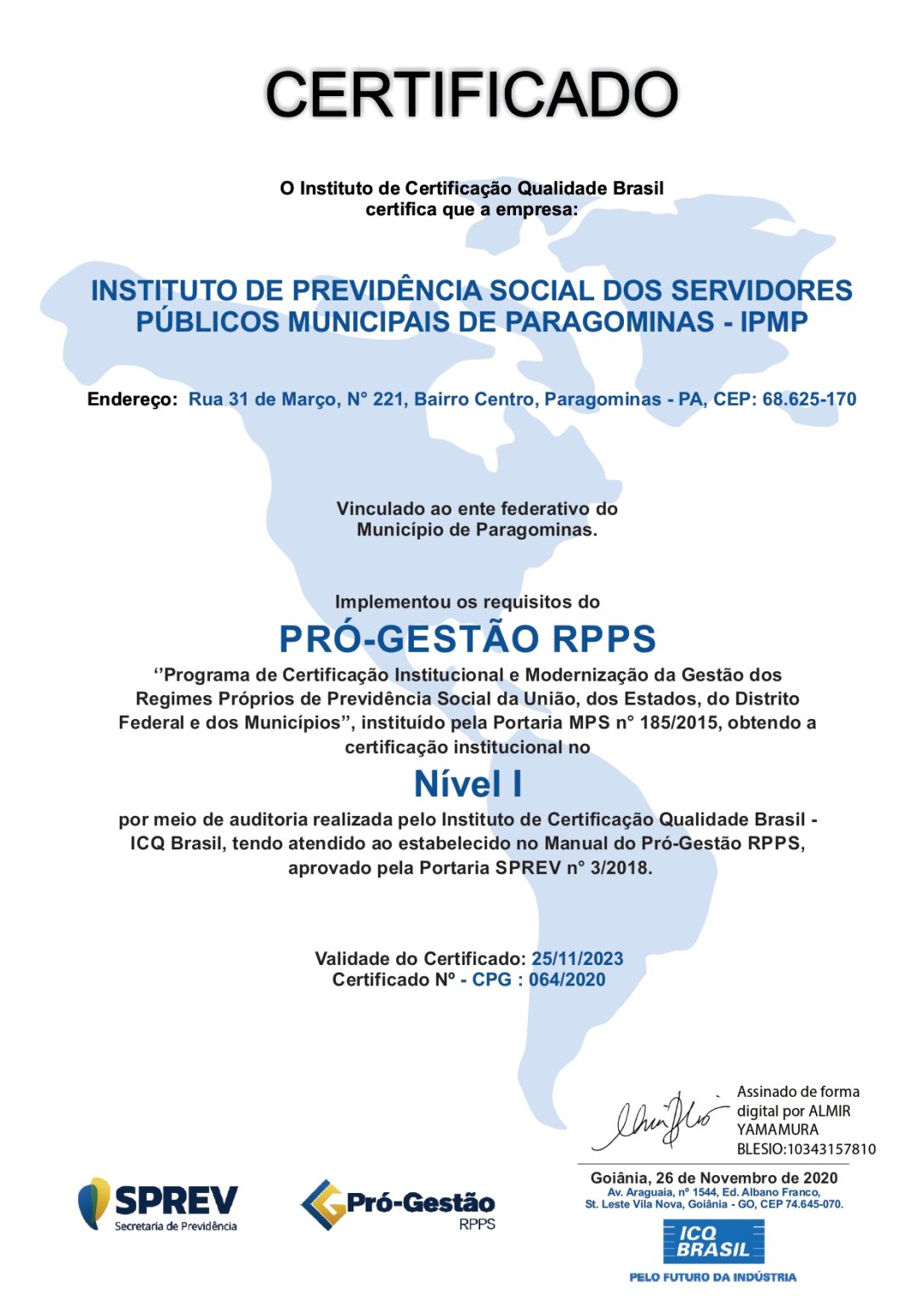 Pró-Gestão RPPS – 1º Ente certificado no Estado do Pará
